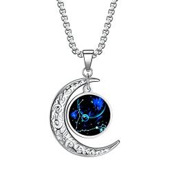 LEJAHAO 12 Sternzeichen Fische Kette Damen Herren mit Charms Anhänger Sternbilder Mond Stern Rapper Luna Modeschmuck Halskette Simple Hip Hop Medallion Zodia Necklace Ketten für Männer Jungen Women von LEJAHAO