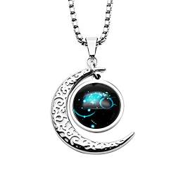 LEJAHAO Sternzeichen Wassermann Kette Damen Herren mit Charms Anhänger Sternbilder Mond Stern Rapper Luna Modeschmuck Halskette Simple Hip Hop Medallion Zodia Necklace Ketten für Männer Jungen Women von LEJAHAO