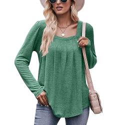 LEKOPUR Damen Tshirt Langarm Shirt V Ausschnitt Oberteile, Langarmshirt Damen Bluse Herbst Outfit Elegant Longshirt, Basic T Shirt Damen Grün,Casual Longsleeve Frauen Pullover Tops von LEKOPUR