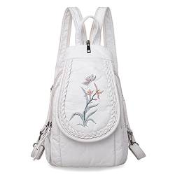 LEMITA Kleiner Rucksack Multifunktionale Brusttasche Umhängetasche Pu Weicher Lederrucksack Damenrucksack, Weiße Orchidee von LEMITA