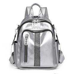 LEMITA Lässiger Rucksack Damen Weiche Seite Meist Mit Diamantbesetztem Kleinem Rucksack, Silber von LEMITA