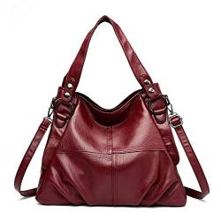 LEMITA Pu Damenhandtasche Europäische Und Amerikanische Fan-Spleiß-Damentasche Einfache Große Tasche, Rot von LEMITA