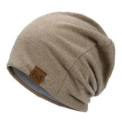 Mütze Buchstabe F&S Casual Beanies für Männer Frauen Warm Strickmütze Wintermütze Solide Hip-Hop Baggy Beanie Mütze Unisex Caps, khaki, One size von LEMITA