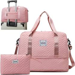 Turnbeutel für Damen und Herren, mit Schuhfach und Nassfach, Pink-b, Reisetasche für Reisen von LENGO