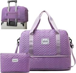 Turnbeutel für Damen und Herren, mit Schuhfach und Nassfach, Purple-b, Reisetasche für Reisen von LENGO