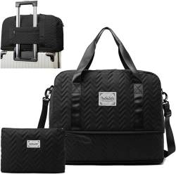 Turnbeutel für Damen und Herren, mit Schuhfach und Nassfach, Schwarz (Black-b), Reisetasche für Reisen von LENGO