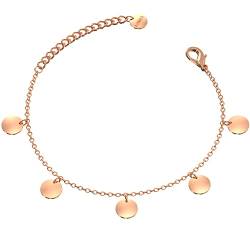 LENIRA® Plättchen Armband filigranes Coin Armbändchen für Damen aus Edelstahl mit Gold und Roségold überzogen Armkettchen verstellbar 15-20 cm (Roségold) von LENIRA