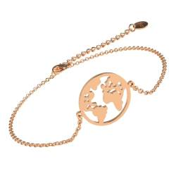 LENIRA® Welt Armband filigranes Armbändchen für Damen aus Edelstahl mit Gold und Roségold überzogen Armkettchen verstellbar 15-20 cm (Roségold) von LENIRA