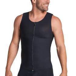 LEO Bauchweg Body Shaper Shapewear - Kompressionsshirt/Kompressionsweste für Herren-Schwarz-XL von LEO