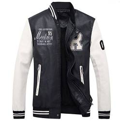 LEOCLOTHO Herren Baseballjacke Casual Collegejacke Leichte Gedruckt PU-Leder Jacke mit Stehkragen Weiß L von LEOCLOTHO