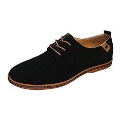 LEOCLOTHO Herren Casual Freizeit Schuhe aus Kunstleder Männer Schnürhalbschuhe Wildleder Oxford Wohnungen Schwarz 48 von LEOCLOTHO