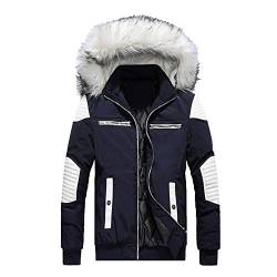 LEOCLOTHO Herren Steppjacke Übergangsjacke Jacke mit Kapuze Künstlicher Pelzkragen Daunenjacke Blau 2XL von LEOCLOTHO