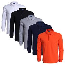 LEOCLOTHO Poloshirt Langarm Herren Hemden Polo Business Casual Basic Einfarbig Polohemd Orange XL von LEOCLOTHO