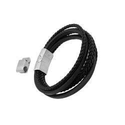 LEODYNE Geflochtenes Armband aus Echtleder in schwarz oder braun - Armband Herren mit Magnetverschluss aus Edelstahl Lederarmband Männer inkl. extra Glied von LEODYNE