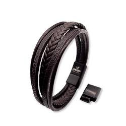 LEODYNE Geflochtenes Lederarmband in schwarz und braun - Armband Herren mit Magnetverschluss aus Edelstahl Lederarmband Männer inkl. extra Glied von LEODYNE