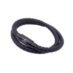 LEODYNE Schwarzes geflochtenes Armband aus Leder - Armband Herren mit Magnetverschluss aus Edelstahl Lederarmband Männer (M - 19.5cm, Schwarzes Leder, schwarzer Edelstahlverschluss) von LEODYNE