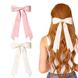 2 Stück Haarschleife Schleife Haare Haarschleifen Schleifen Haarspange Hair Clip Seidige Satin Haarschleifen Party Hochzeit Haar Zubehör für Frauen Mädchen (Rosa, Gebrochenes Weiß) von LEOEASIY