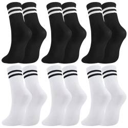 6 Paare Tennissocken Damen 39-42, Tennissocken, Weiße Tennissocken Damen, Sport Socken mit Streifen, Socken Tennis Sportsocken Geeignet für Büros, Freizeit und Sport(3 Paar Schwarz+3 Paar Weiß) von LEOEASIY