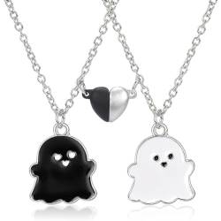 LEOEASIY 2 Stück Schwarz Weiss Geist Kette Herz Anhänger,Matching Necklace,Partner Kette,Halskette Damen Silber Freundschaftskette,Bff Kette für 2 Mädchen,Beste Freundin Geburtstagsgeschenk von LEOEASIY