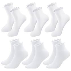 LEOEASIY 6 Paar Rüschen Socken Damen,Söckchen mit Rüschen,Trachtensocken Damen, Damen Söckchen,Rüschensocken,Süß,Bequem,Schweißabsorbierend und Atmungsaktiv,Geeignet von LEOEASIY