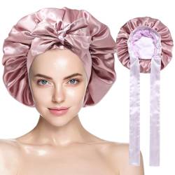 LEOEASIY Satin Haarhaube für Damen,Seidenhaube zum Schlafen,Silk Bonnet,Satin Haarhaube,Haarhaube für Die Nacht,Atmungsaktive und Anpassbare Schlafmützen,Seidenhaube zum Schlafen Locken,Rosa von LEOEASIY