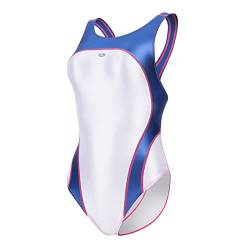LEOHEX Arc Glänzender Einteiler Badeanzug Wetlook Trikots Smooth Racer Back Badebekleidung(XL,Weiß) von LEOHEX