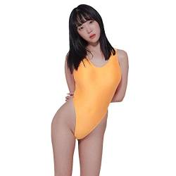 LEOHEX Damen Glänzend Einteiliger Badeanzug Tanga Sexy Bikini Schwimmanzug Monokini(L,Orange) von LEOHEX