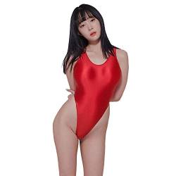 LEOHEX Damen Glänzend Einteiliger Badeanzug Tanga Sexy Bikini Schwimmanzug Monokini(M,Rot) von LEOHEX
