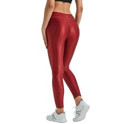 LEOHEX Damen Glänzend Mid Rise Legging Naked Feeling Stretch Workout Yogahose (M, Weinrot) von LEOHEX