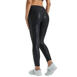 LEOHEX Damen Glänzend Splicing Mid Rise Legging Naked Feeling Stretch Workout Yogahose (L, Schwarz) von LEOHEX