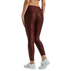 LEOHEX Damen Glänzend Splicing Mid Rise Legging Naked Feeling Stretch Workout Yogahose (XXL, Braun) von LEOHEX