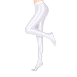 LEOHEX Glänzende blickdichte Strumpfhose Hohe Taille Sexy Strümpfe Yoga Hosen Training Damen Sport Leggings Fitness(XL,Weiß) von LEOHEX