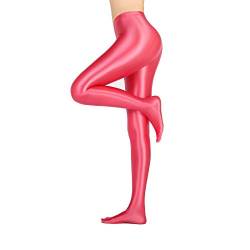 LEOHEX Glänzende blickdichte Strumpfhose Hohe Taille Sexy Strümpfe Yoga Hosen Training Damen Sport Leggings Fitness(XXL,Honeysuckle) von LEOHEX
