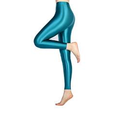 LEOHEX Satin Glänzend Blickdicht Strumpfhose Sexy Strümpfe Glänzend Yoga Leggings Sport Frauen Fitness Japanische Hohe Taille Strumpfhose, blau - peacock blue, XX-Large von LEOHEX