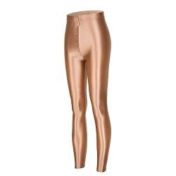 LEOHEX Satin Glanz Blickdicht Strumpfhose Sexy Strümpfe Glänzend Yoga Leggings Sport Frauen Fitness Japanische Hohe Taille Strumpfhose, Nude Farbe, X-Large von LEOHEX