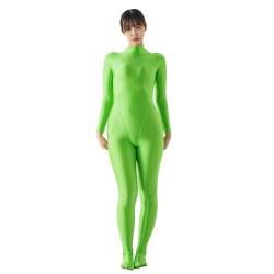 LEOHEX Satin Spandex Catsuit Glänzender Ganzkörper Damenkostüm Ohne Kapuze Ganzanzug Zentai Overalls Stretch Bodystocking(M,Grün) von LEOHEX