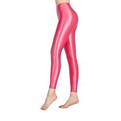 LEOHOX Sexy ölige Glänzende Blickdichte Damen Liquid Stretch High Rise Hochglanzgamaschen Strumpfhose Sport Leggings Fitness(L,Honeysuckle) von LEOHEX