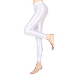 LEOHOX Sexy ölige Glänzende Blickdichte Damen Liquid Stretch High Rise Hochglanzgamaschen Strumpfhose Sport Leggings Fitness(L,Weiß) von LEOHEX