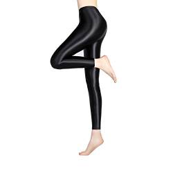 LEOHOX Sexy ölige Glänzende Blickdichte Damen Liquid Stretch High Rise Hochglanzgamaschen Strumpfhose Sport Leggings Fitness(XL,Schwarz) von LEOHEX