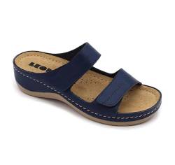 LEON 907 Lederschuhe Sandalen Sandalette Clog Pantolette Komfortschuhe Hausschuhe, Damen, Blau, EU 40 von LEON