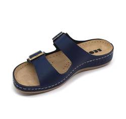 LEON 955 Lederschuhe Sandalen Sandalette Clog Pantolette Komfortschuhe Hausschuhe, Damen, Blau, EU 40 von LEON