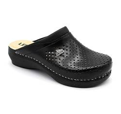 Leon PU100 Komfortschuhe Lederschuhe Pantolette Clog Damen, Schwarz, EU 37 von LEON