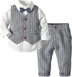 LEONARDINO Baby Jungen Bekleidung Set | Taufe | Junge 5tlg mit Fliege + Weste + Hut Gentleman Langarm Anzug | Outfit für festliche Anlässe | Geburtstag | Hochzeit von LEONARDINO