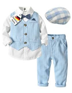 LEONARDINO Baby Jungen Bekleidung Set | Taufe | Junge 5tlg mit Fliege + Weste + Hut Gentleman Langarm Anzug | Outfit für festliche Anlässe | Geburtstag | Hochzeit von LEONARDINO