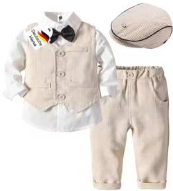 LEONARDINO Baby Jungen Bekleidung Set | Taufe | Junge 5tlg mit Fliege + Weste + Hut Gentleman Langarm Anzug | Outfit für festliche Anlässe | Geburtstag | Hochzeit von LEONARDINO