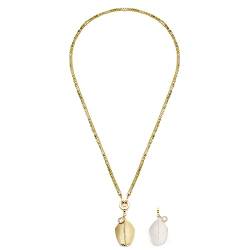 Leonardo Maila Clip&Mix Halskette aus Edelstahl 1 Stück, Perlenkette aus Zirkoniasteinchen grün gold mit Feder-Anhänger, Damen-Modeschmuck, 019694 von LEONARDO HOME