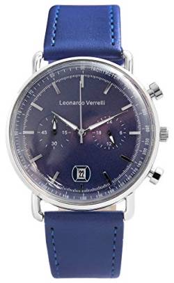 LEONARDO VERRELLI Herren - Uhr Chronograph Lederimitation Armband Datumsanzeige Analog Quarz 2900207 (Blau) von LEONARDO VERRELLI