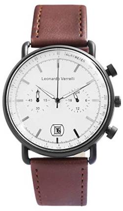 LEONARDO VERRELLI Herren - Uhr Chronograph Lederimitation Armband Datumsanzeige Analog Quarz 2900207 (Braun) von LEONARDO VERRELLI