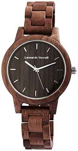 LEONARDO VERRELLI Herren-Uhr Holz Gliederarmband Faltschließe Analog Quarz 2800033 (Walnussholz) von LEONARDO VERRELLI