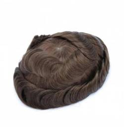 Herren-Perücke, Echthaar-Toupet, feine Mono-Perücke für Männer, 130% Dichte, langlebige Haarprothese, Toupet für Männer, 15,2 cm, Haarersatzsystem für Männer, 6 x 9, 30 mm, Welle, 120 Dichte, 4 von LEPIZ